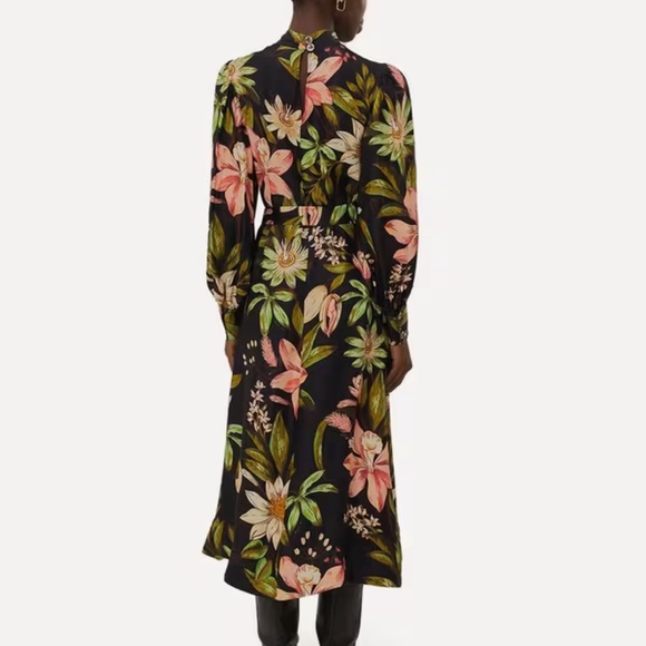 Farm Rio Black Surreal Flowers High Neck Midi Dress sz XXS NWT $260 - Picture 3 of 11